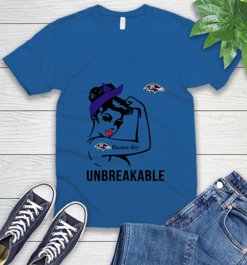 NFL Baltimore Ravens Girl Unbreakable Football Sports V-Neck T-Shirt 3