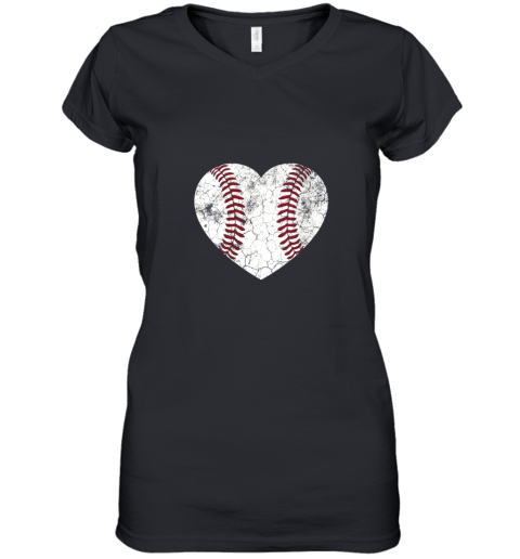 Womens Mother's Day Gift Distressed Heart Baseball Heart Mom Mama Women's V-Neck T-Shirt