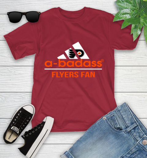 NHL A Badass Philadelphia Flyers Fan Adidas Hockey Sports Youth T-Shirt 14
