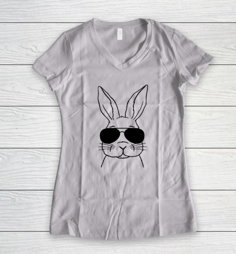 Easter Day Bunny Face Sunglasses Women's V-Neck T-Shirt