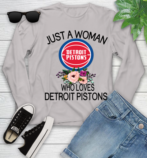 NBA Just A Woman Who Loves Detroit Pistons Basketball Sports Youth Long Sleeve 9