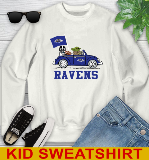 NFL Football Baltimore Ravens Darth Vader Baby Yoda Driving Star Wars Shirt Youth Sweatshirt