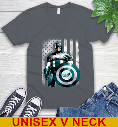 Philadelphia Eagles NFL Football Captain America Marvel Avengers American Flag Shirt V-Neck T-Shirt 4