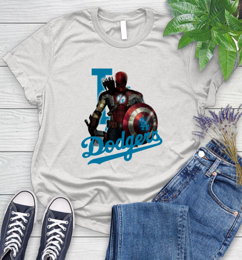 MLB Captain America Thor Spider Man Hawkeye Avengers Endgame Baseball Los Angeles Dodgers Women's T-Shirt