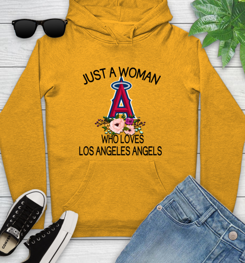 MLB Just A Woman Who Loves Los Angeles Angels Baseball Sports Youth Hoodie 2
