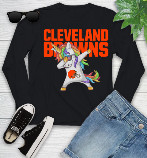 Cleveland Browns NFL Football Funny Unicorn Dabbing Sports Youth Long Sleeve 2