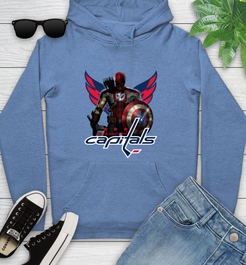 NHL Captain America Thor Spider Man Hawkeye Avengers Endgame Hockey Washington Capitals Youth Hoodie 12