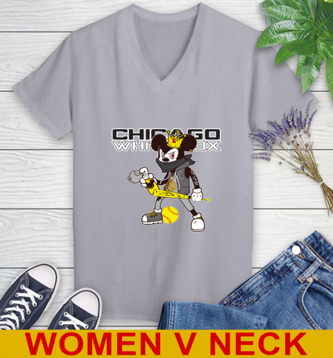 Chicago White Sox MLB Baseball Mickey Peace Sign Sports Women's V-Neck T-Shirt 5