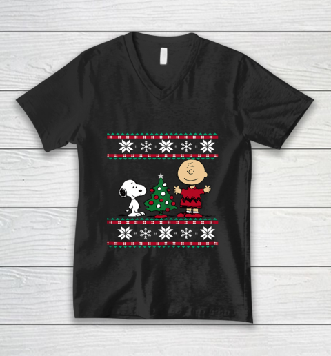 Peanuts Snoopy and Charlie Christmas V-Neck T-Shirt