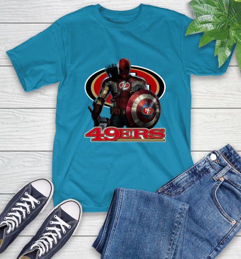 NFL Captain America Thor Spider Man Hawkeye Avengers Endgame Football San Francisco 49ers T-Shirt 8