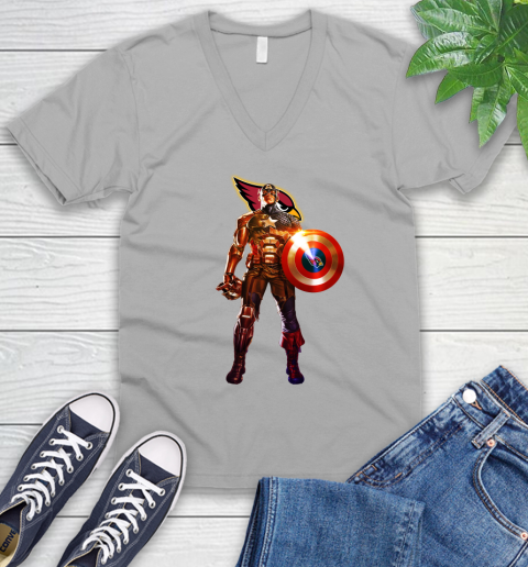 NFL Captain America Marvel Avengers Endgame Football Sports Arizona Cardinals V-Neck T-Shirt 4
