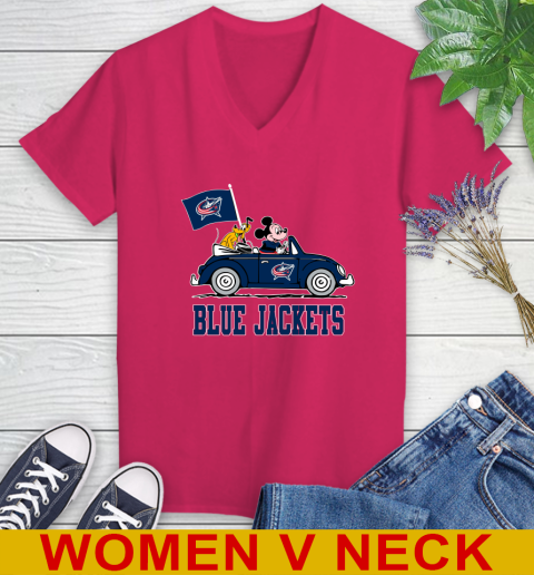 NHL Hockey Columbus Blue Jackets Pluto Mickey Driving Disney Shirt Women's V-Neck T-Shirt 10
