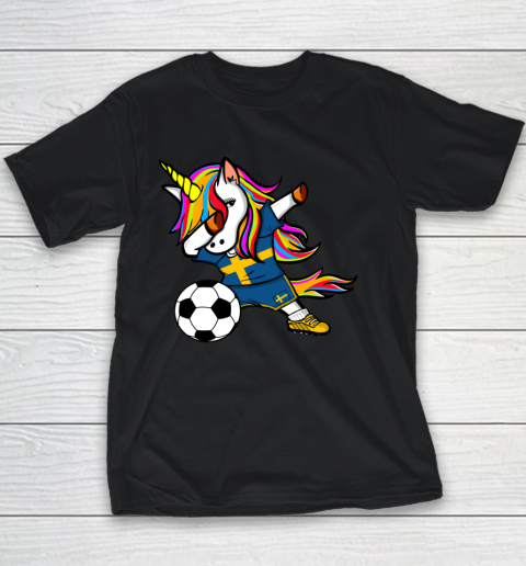 Funny Dabbing Unicorn Sweden Football Swedish Flag Soccer Youth T-Shirt