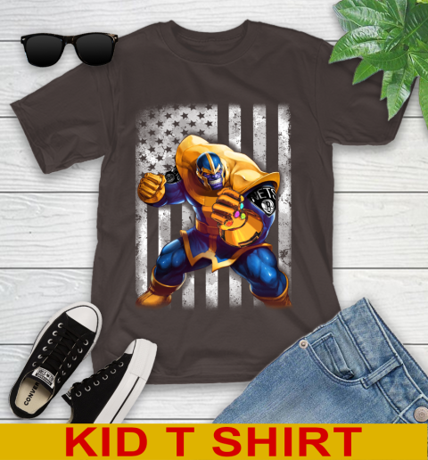 NBA Basketball Brooklyn Nets Thanos Marvel American Flag Shirt Youth T-Shirt 6