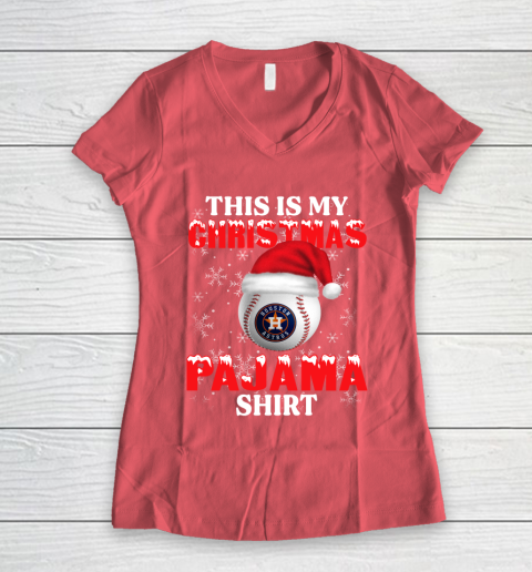 Houston Astros This Is My Christmas Pajama Shirt MLB Women's V-Neck T-Shirt - Image 5