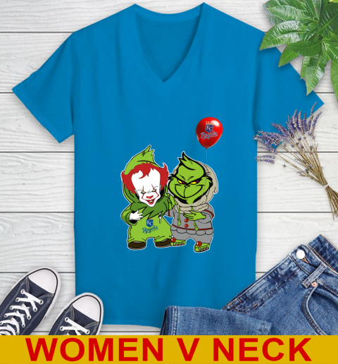 Baby Pennywise Grinch Christmas MLB Baseball Kansas City Royals Women's V-Neck T-Shirt 8