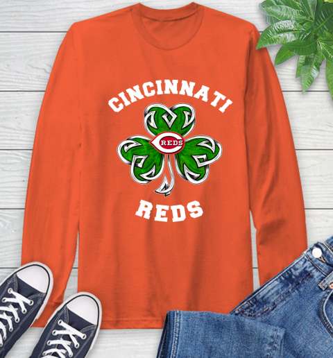 MLB Cincinnati Reds Three Leaf Clover St Patrick's Day Baseball Sports Long Sleeve T-Shirt 4