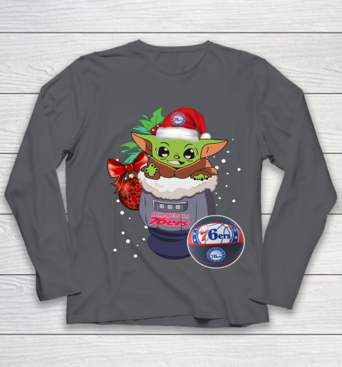 Philadelphia 76ers Christmas Baby Yoda Star Wars Funny Happy NBA Youth Long Sleeve 8