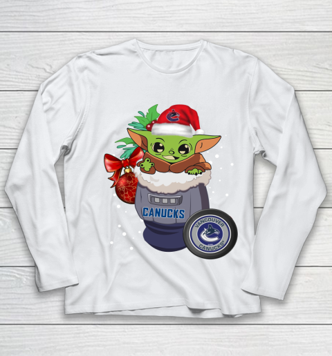 Vancouver Canucks Christmas Baby Yoda Star Wars Funny Happy NHL Youth Long Sleeve 2