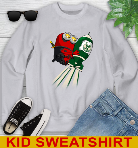 NBA Basketball Milwaukee Bucks Deadpool Minion Marvel Shirt Youth Sweatshirt 3