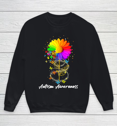 Autism Awareness Month Sunflower Flower Butterfly Cute Mom Youth Sweatshirt
