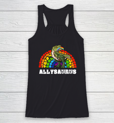 Allysaurus Dinosaur In Rainbow Flag For Ally LGBT Pride Racerback Tank