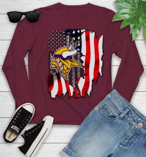 Minnesota Vikings NFL Football American Flag Youth Long Sleeve 6