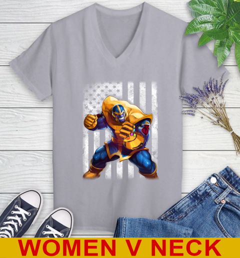 NBA Basketball Miami Heat Thanos Marvel American Flag Shirt Women's V-Neck T-Shirt 4