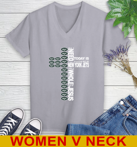 NFL All I Need Today Is A Little Bit Of New York Jets Cross Shirt Women's V-Neck T-Shirt 4