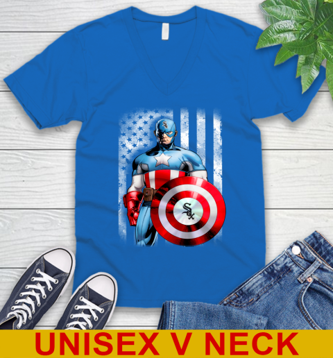 Chicago White Sox MLB Baseball Captain America Marvel Avengers American Flag Shirt V-Neck T-Shirt 5