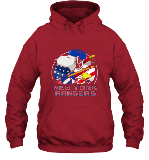 pqyv new york rangersnoopy and woodstock nhl hoodie 23 front red