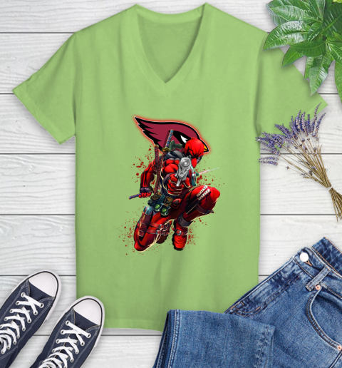 NFL Deadpool Marvel Comics Sports Football Arizona Cardinals Women's V-Neck T-Shirt 11