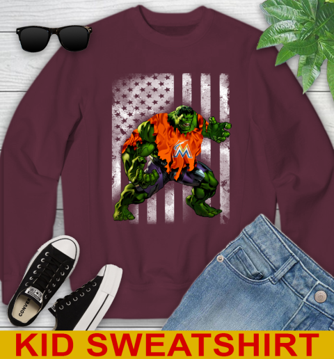 Miami Marlins Hulk Marvel Avengers MLB Baseball American Flag Youth Sweatshirt 4