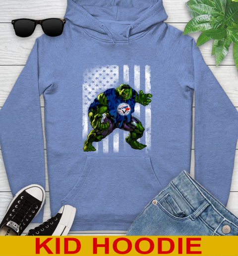 Toronto Blue Jays Hulk Marvel Avengers MLB Baseball American Flag Youth Hoodie 12