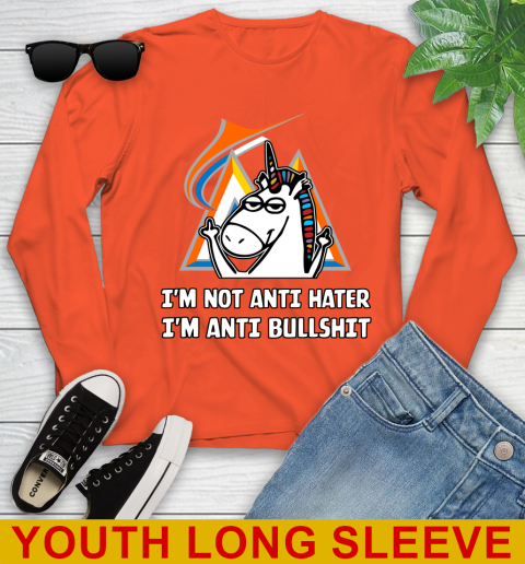 Miami Marlins MLB Baseball Unicorn I'm Not Anti Hater I'm Anti Bullshit Youth Long Sleeve 4