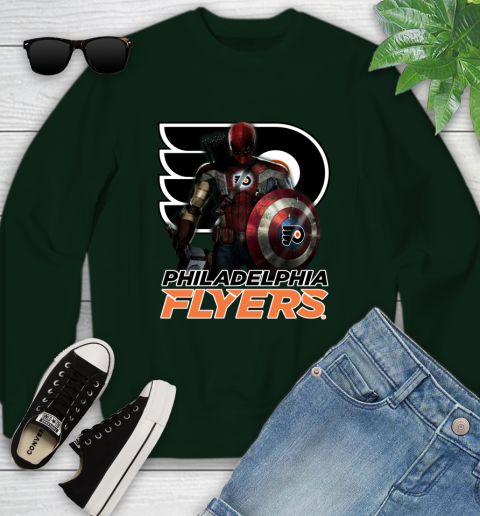 NHL Captain America Thor Spider Man Hawkeye Avengers Endgame Hockey Philadelphia Flyers Youth Sweatshirt 10