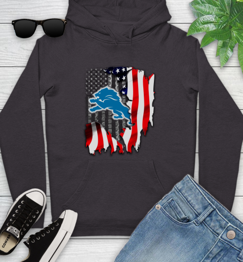 Detroit Lions NFL Football American Flag Youth Hoodie 8
