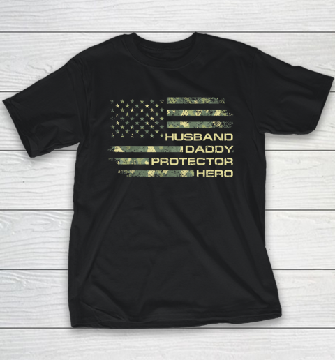 Husband Daddy Protector Hero Shirt Fathers Day American Flag Youth T-Shirt