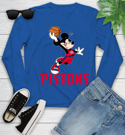 NBA Basketball Detroit Pistons Cheerful Mickey Mouse Shirt Youth Long Sleeve 10