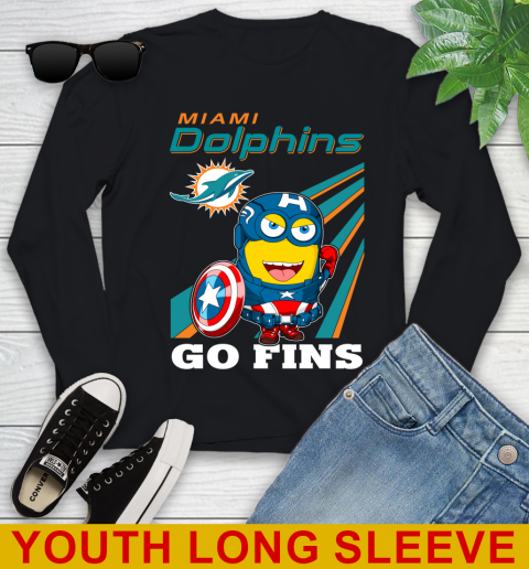 NFL Football Miami Dolphins Captain America Marvel Avengers Minion Shirt Youth Long Sleeve