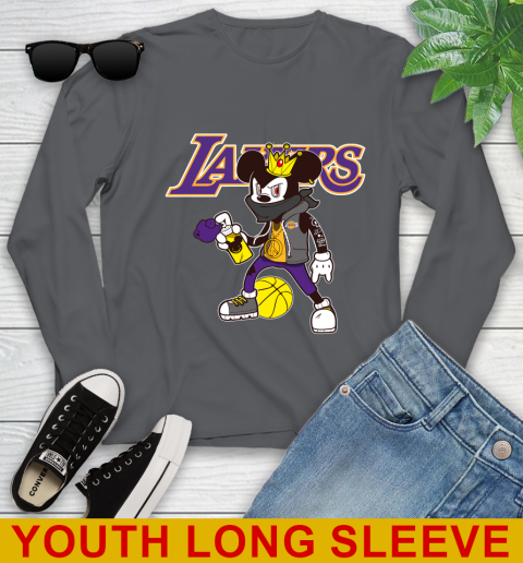 Los Angeles Lakers NBA Basketball Mickey Peace Sign Sports Youth Long Sleeve 9