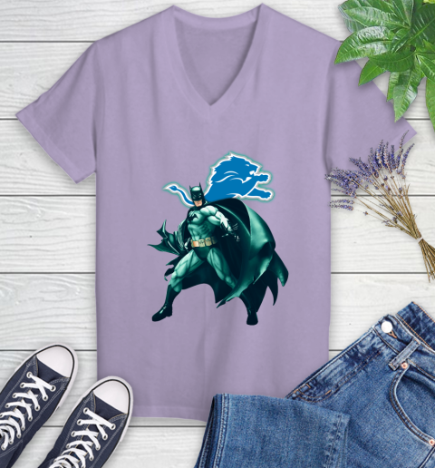 NFL Batman Football Sports Detroit Lions Women's V-Neck T-Shirt 14