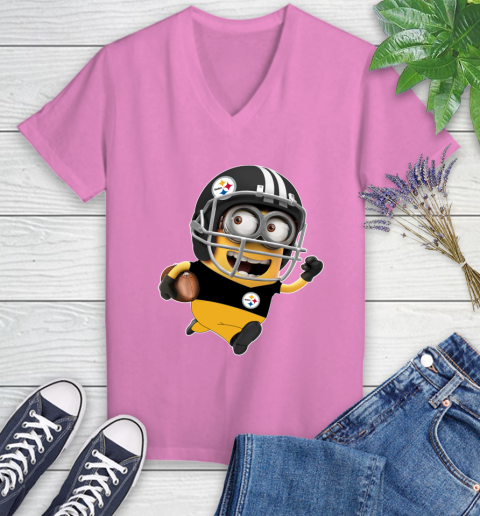 NFL Pittsburgh Steelers Minions Disney Football Sports Women's V-Neck T-Shirt 14