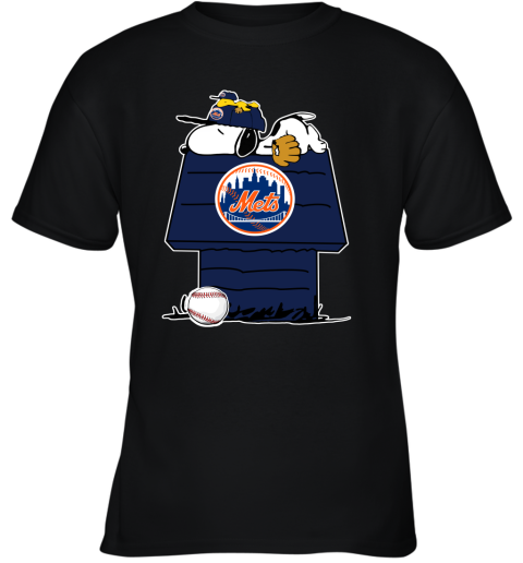 MLB New York Mets Snoopy Woodstock The Peanuts Movie Baseball T Shirt 18v1QDDR6r2 youth t shirt 26 95 151514 front black