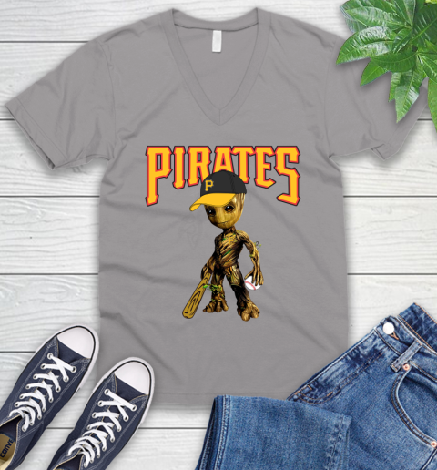 MLB Pittsburgh Pirates Groot Guardians Of The Galaxy Baseball V-Neck T-Shirt 4