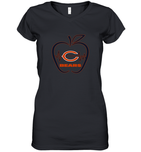 Apple Heartbeat Teacher Symbol Chicago Bears Women's V-Neck T-Shirt