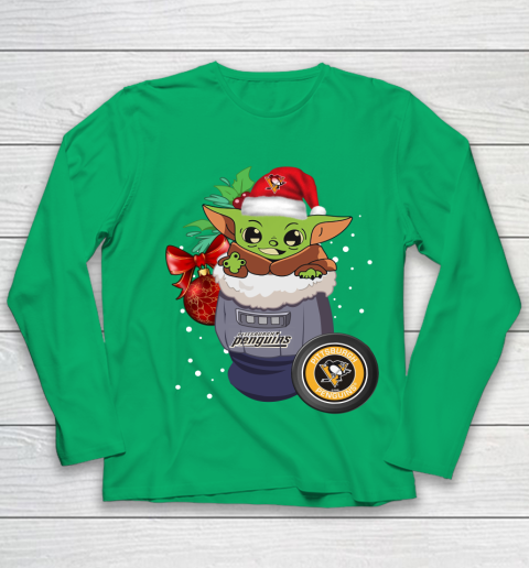 Pittsburgh Penguins Christmas Baby Yoda Star Wars Funny Happy NHL Youth Long Sleeve 6