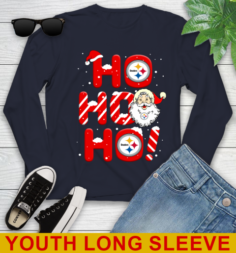 Pittsburgh Steelers NFL Football Ho Ho Ho Santa Claus Merry Christmas Shirt Youth Long Sleeve 2