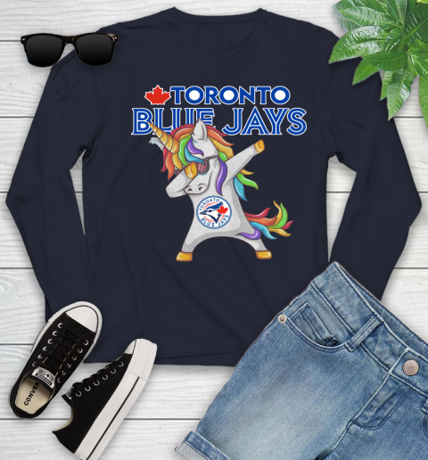 Toronto Blue Jays MLB Baseball Funny Unicorn Dabbing Sports Youth Long Sleeve 3