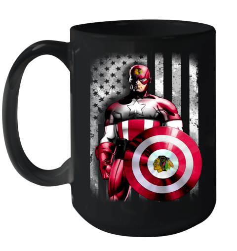 Chicago Blackhawks NHL Hockey Captain America Marvel Avengers American Flag Shirt Ceramic Mug 15oz